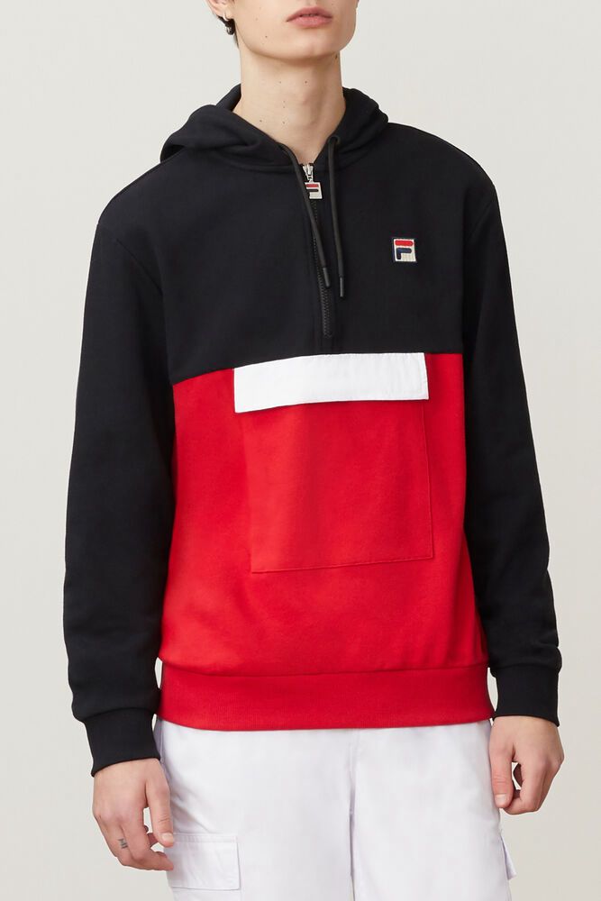 Fila Hoodie Mens Black/Red Hector 1/2 Zip - Ireland 52869-OQAC